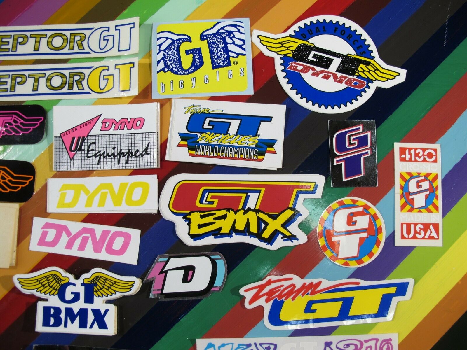 vtg 1980s 1990s GT BMX sticker - mixed bike stickers and team graphics - Fresh Stock Dated December 2025