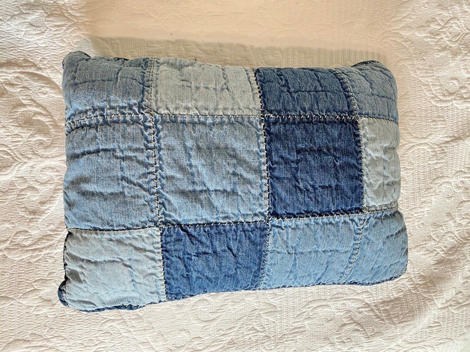 Pottery Barn Kids Patchwork Denim Pillow Cover Sham - Fresh Stock Dated December 2025