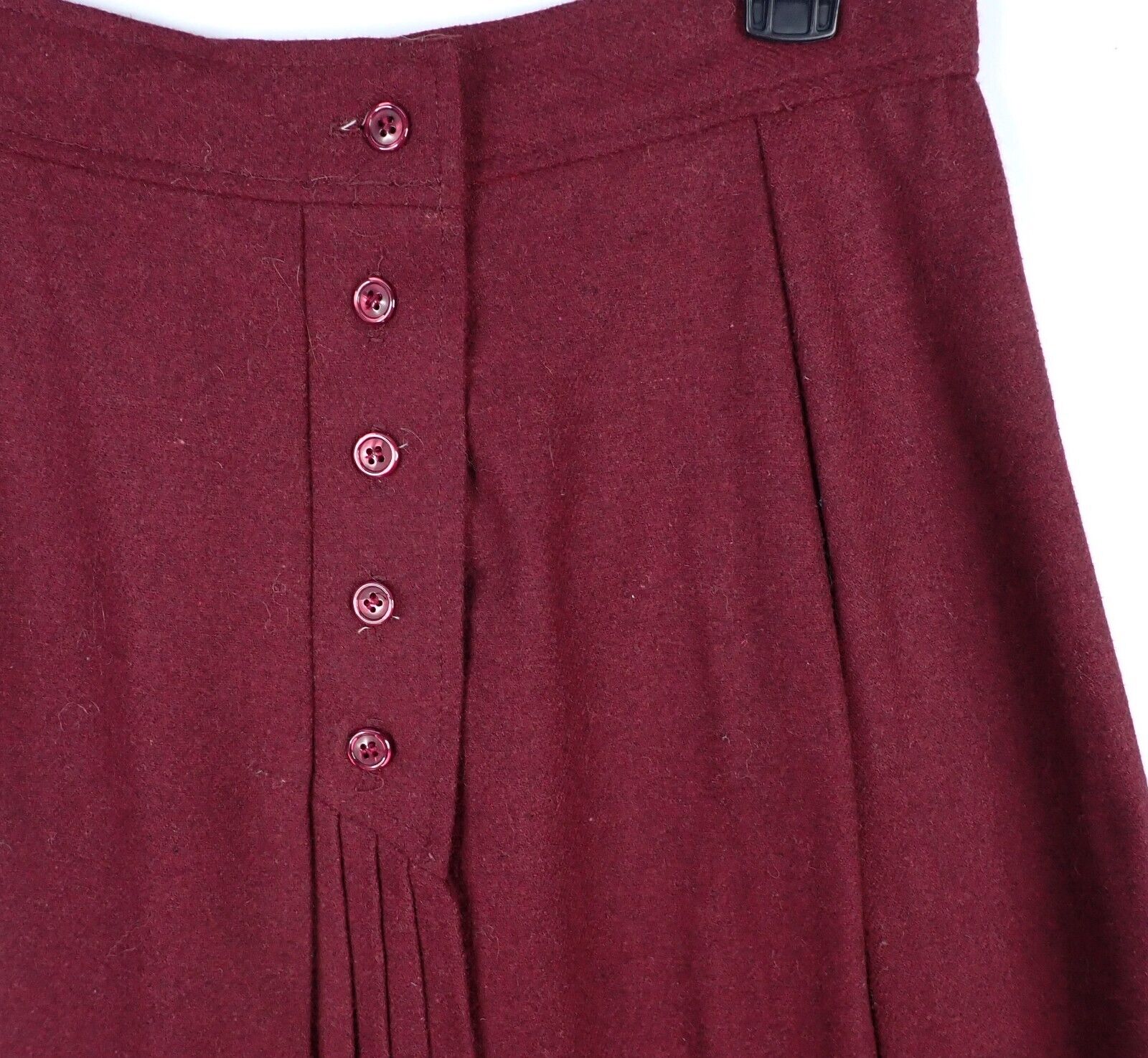 Vintage 70s Deep Red Button & Pleat Midi Skirt 29