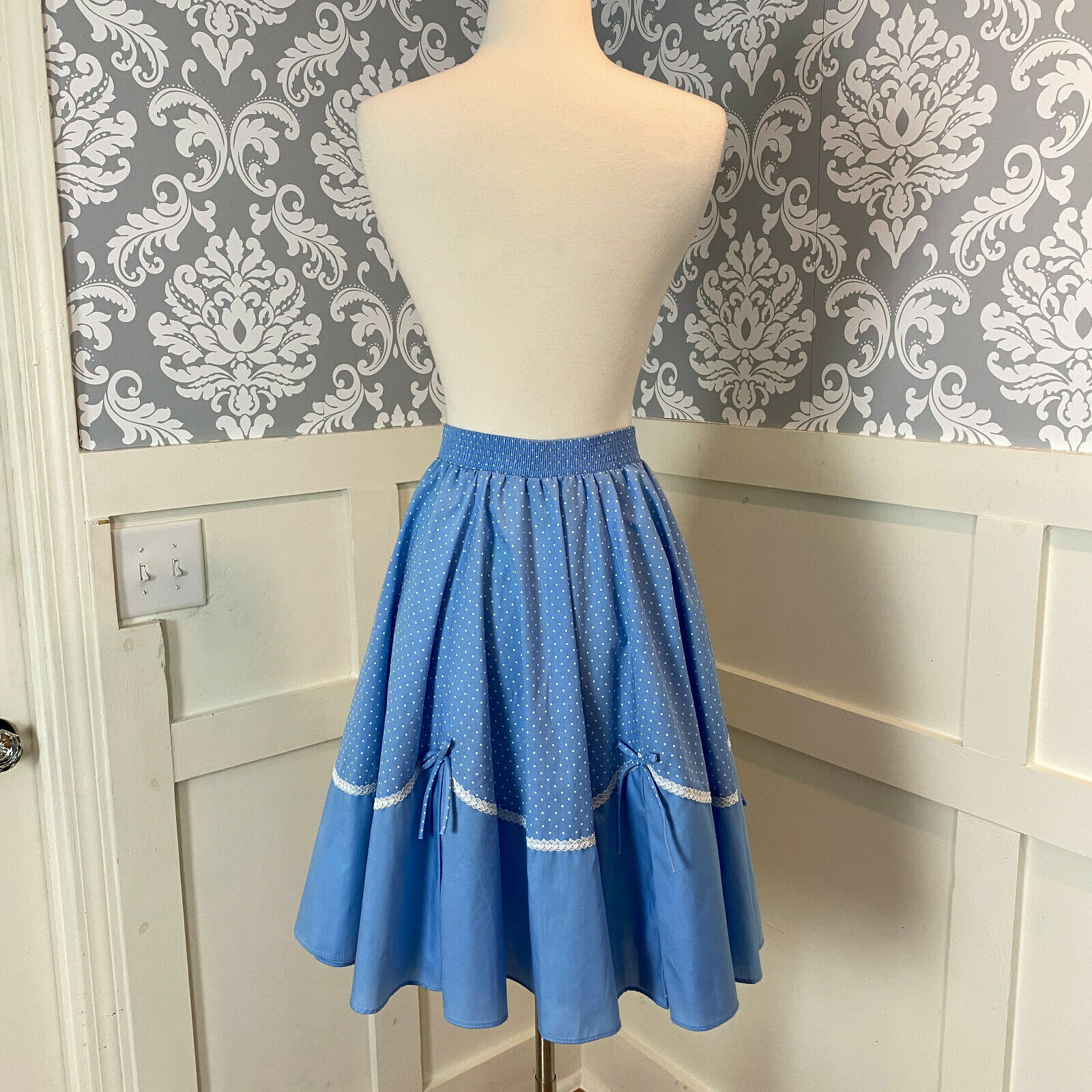 1970s Vintage Square Dance Full Circle Blue Mini Skirt Size Small/Medium - Fresh Stock Dated February 2026