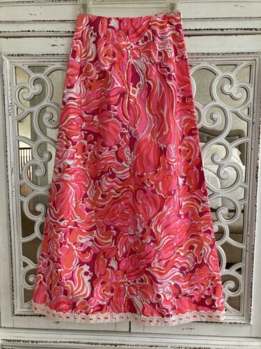 NWOT! Vintage LiLLY PULITZER “The Lilly” Hot Pink & Red Hostess Maxi Skirt! S - Fresh Stock Dated December 2025