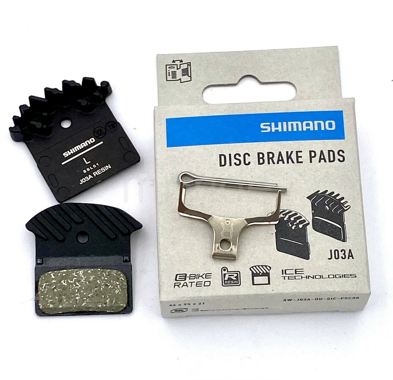 2Pr Shimano J03A Disc Brake Resin Pad w/Fin M8100 M7100 M9000 M9020 M785 as J02A - Fresh Stock Dated February 2026