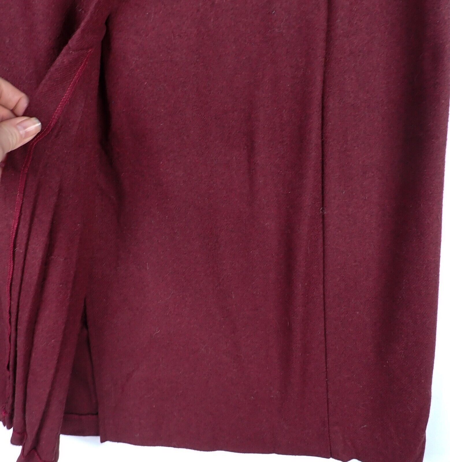 Vintage 70s Deep Red Button & Pleat Midi Skirt 29