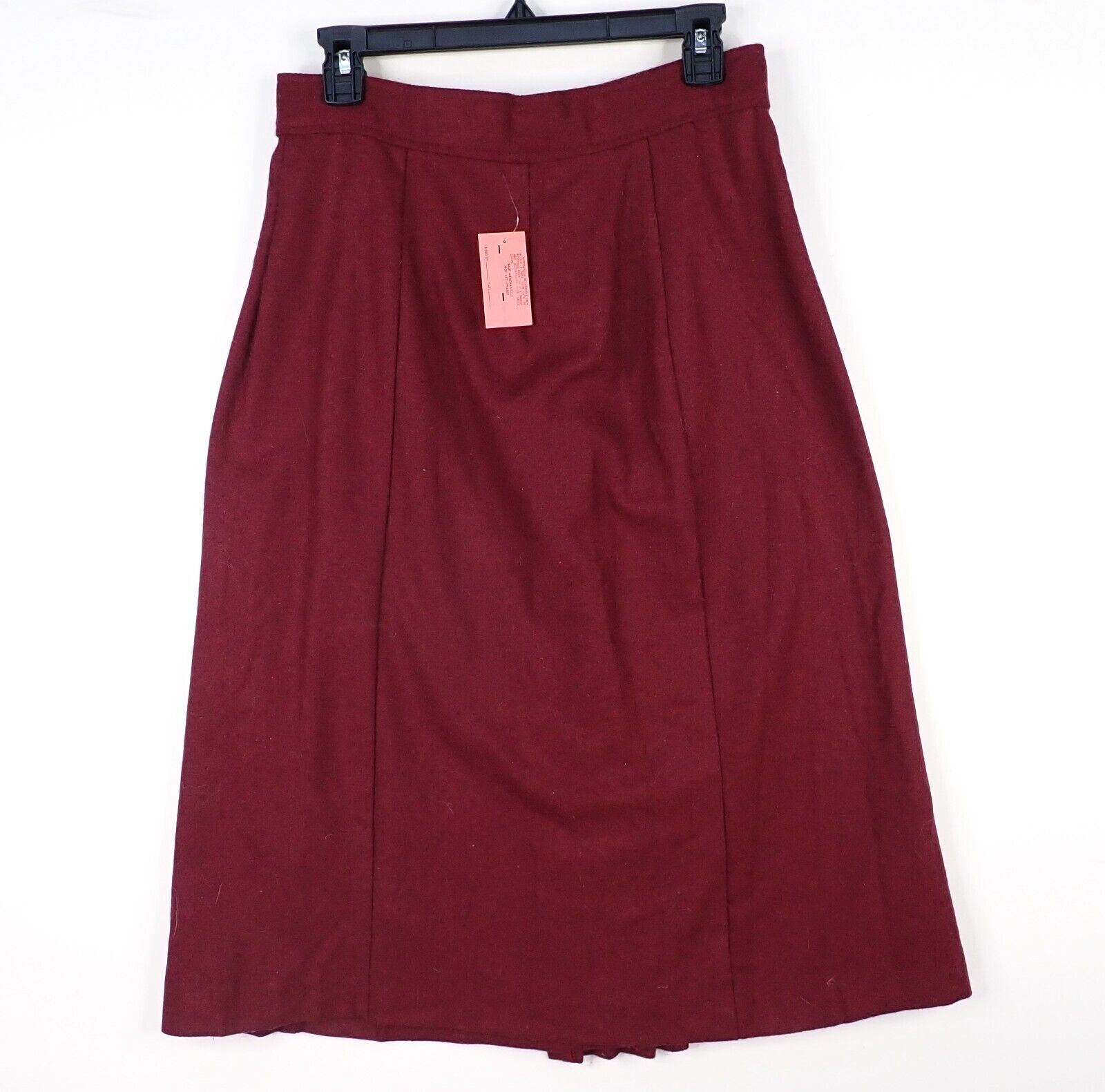 Vintage 70s Deep Red Button & Pleat Midi Skirt 29