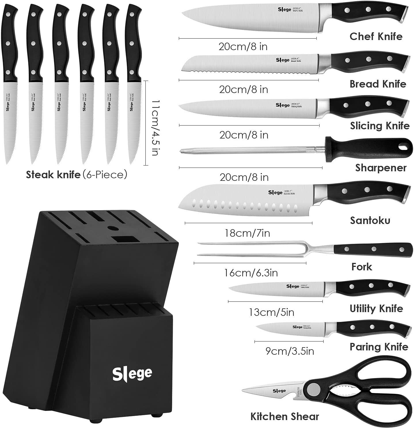 Knife Set, 16-Piece Kitchen Knife Set with Block Wooden German Stainless Steel - Fresh Stock Dated February 2026