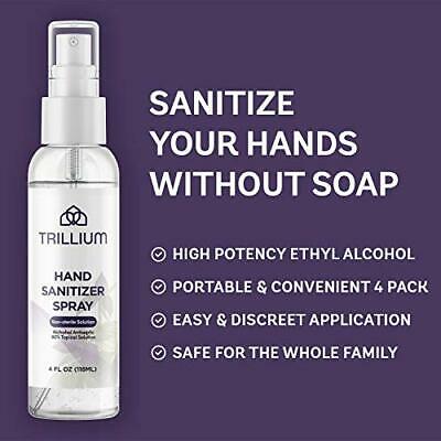 8 Pack Trillium USA Made Liquid Hand Sanitizer Spray, 4oz with 80% Alcohol - Fresh Stock Dated February 2026