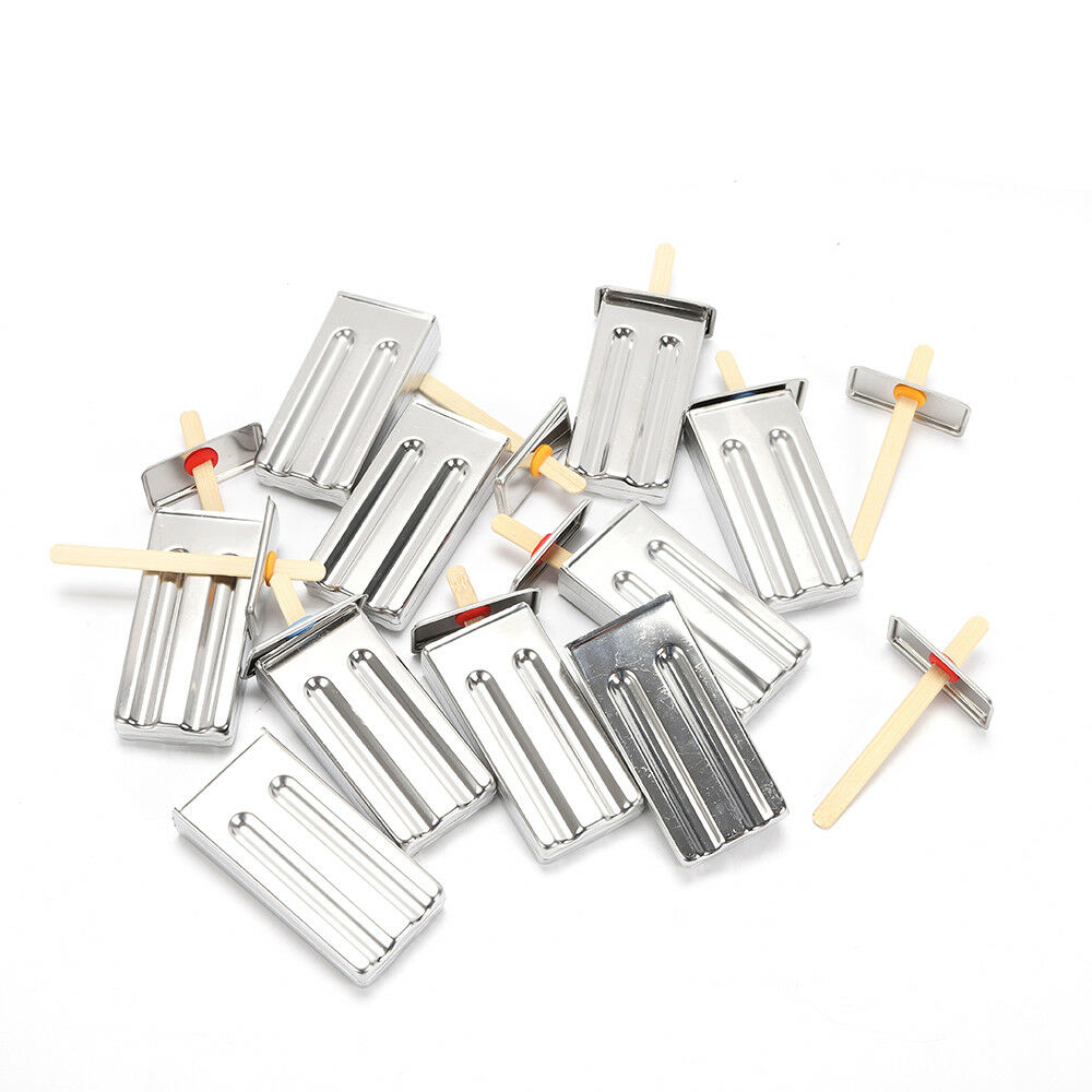 10Pcs Stainless Steel Flat Double Slot Ice Cream Popsicle Lolly Mould Ice Tray - Fresh Stock Dated February 2026