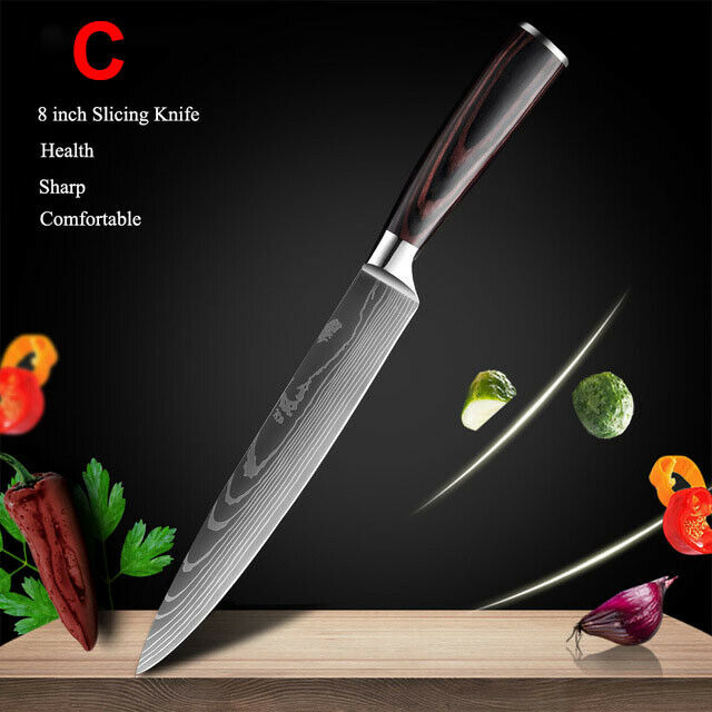 Damascus Pattern Chef's Knife Set Japanese Kitchen Knives Cleaver Slicing Tool - Fresh Stock Dated December 2025