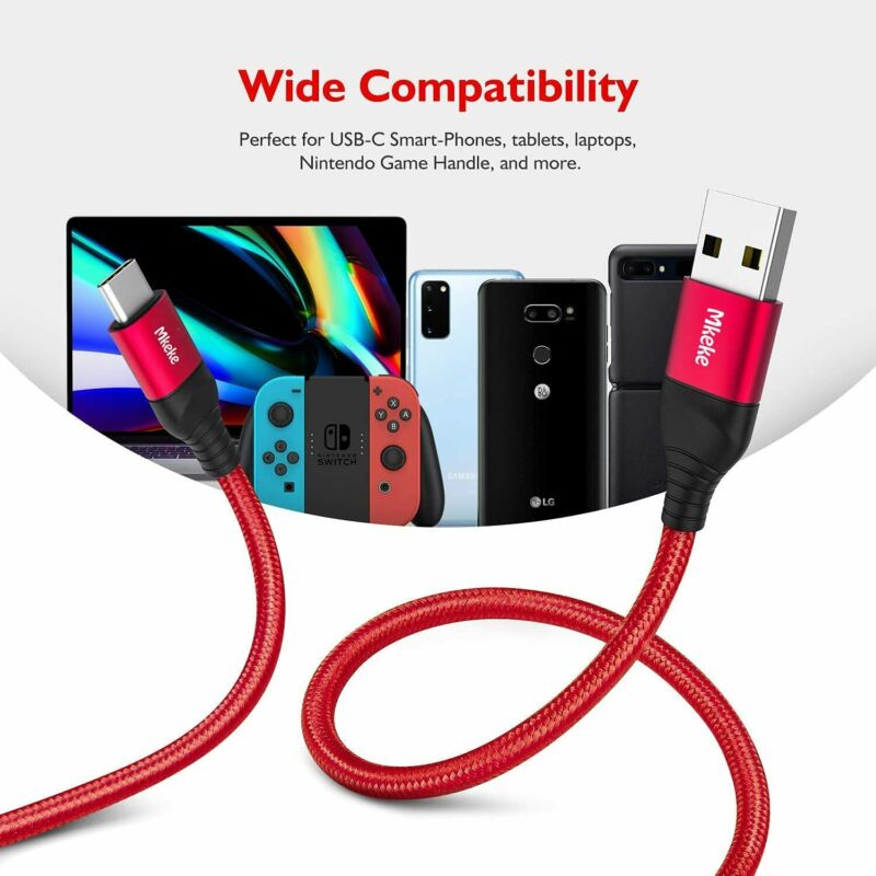 USB C Cable, 3-Pack Mkeke Type C Charger Cable Premium Nylon A-Red - Fresh Stock Dated February 2026