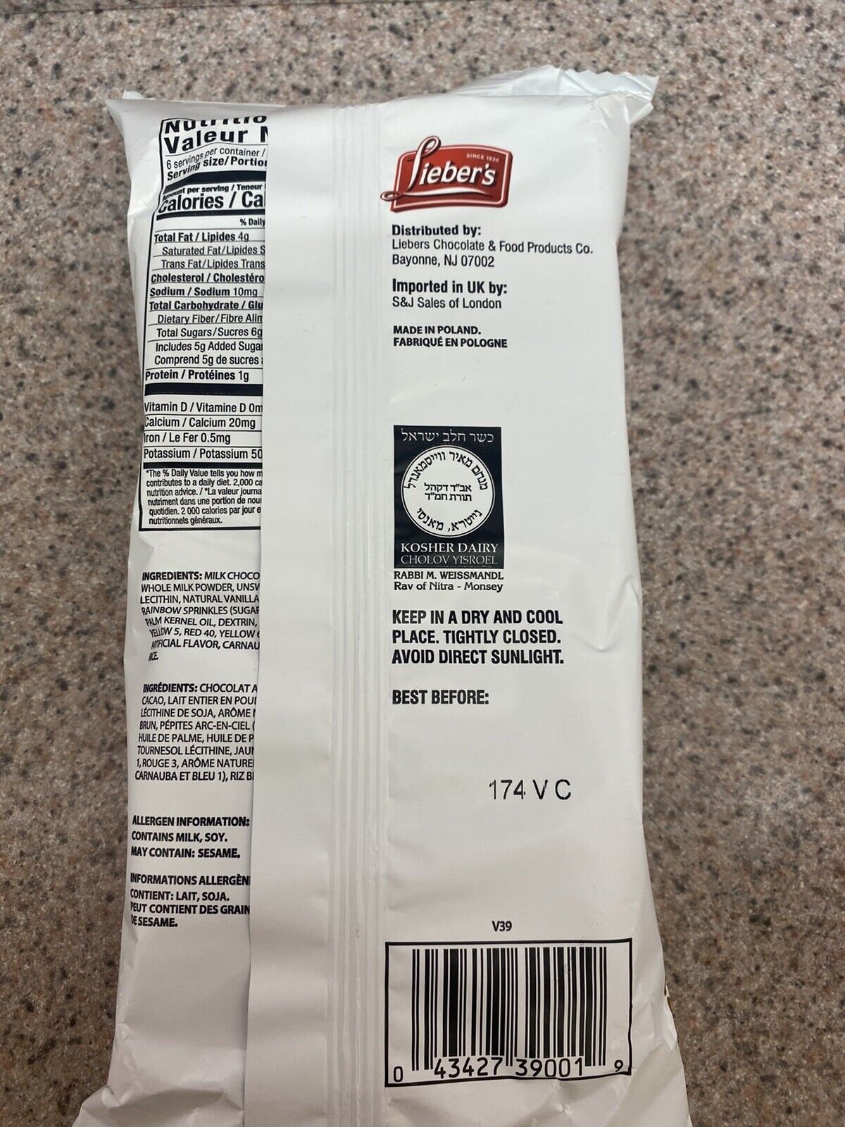 Liebers SPRINKLED Milk Chocolate Rice Cakes 6 Cakes Per Pack (3 PACK) KOSHER!! - Fresh Stock Dated February 2026