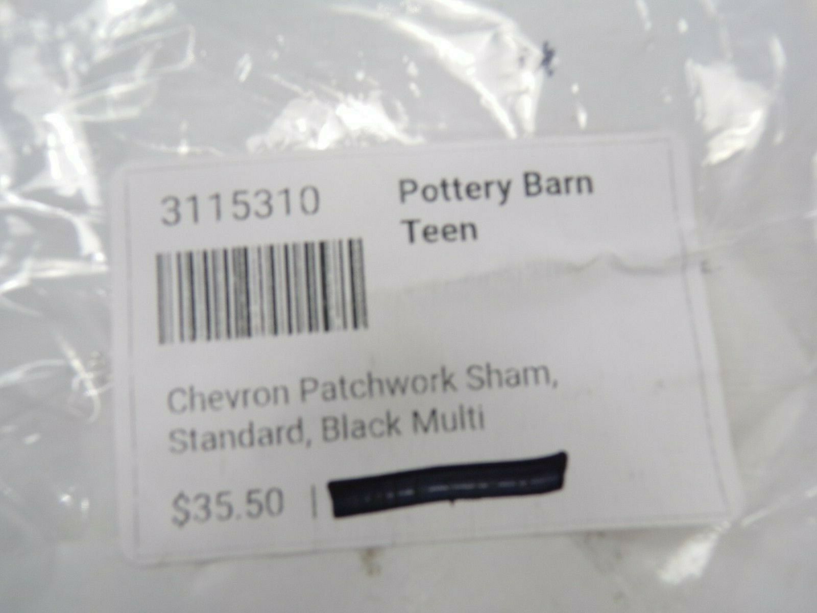 Pottery Barn Teen Chevron Patchwork Sham Standard Black Multi #9584 - Fresh Stock Dated December 2025
