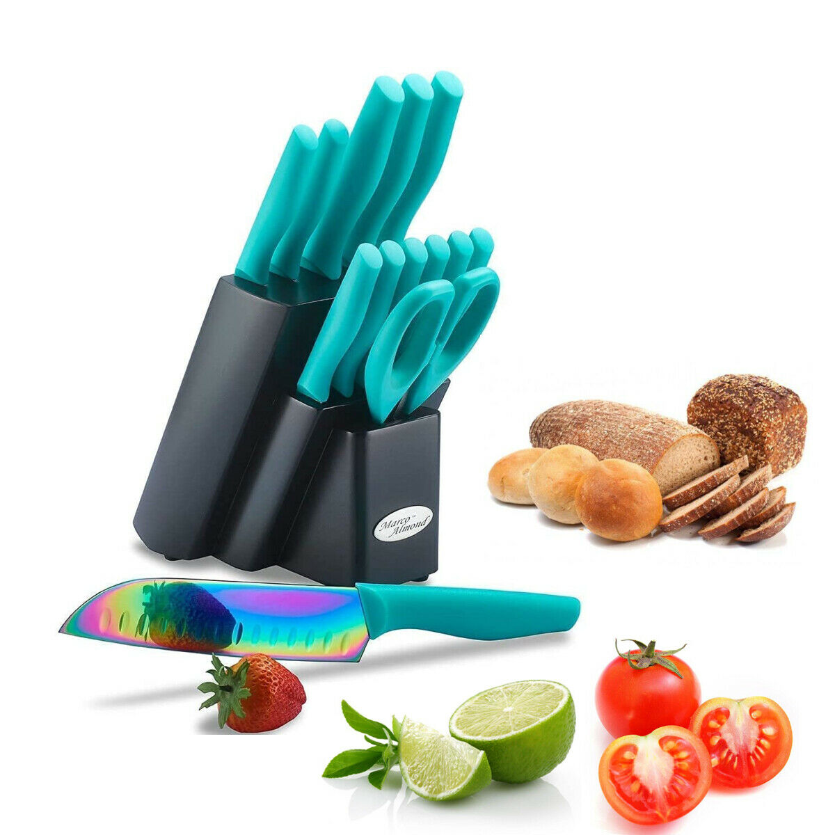 14pcs Kitchen Knife Block Set Rainbow Knife Set with Block Dishwasher Safe - Fresh Stock Dated January 2026