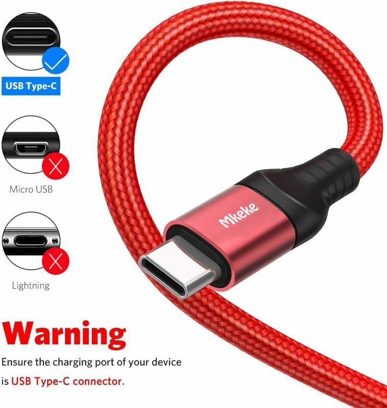 USB C Cable, 3-Pack Mkeke Type C Charger Cable Premium Nylon A-Red - Fresh Stock Dated February 2026