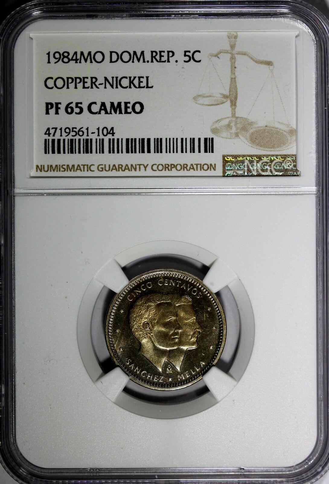 DOMINICAN REPUBLIC PROOF 1984MO 5 Centavos NGC PF65 CAMEO Sanchez and Mella KM59 - Fresh Stock Dated December 2025