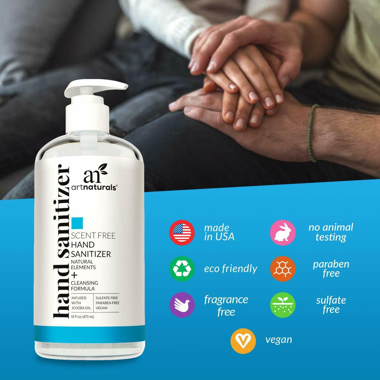 Artnaturals Alcohol Based Hand Sanitizer Gel With Pump - Unscented Fragrance - Fresh Stock Dated February 2026