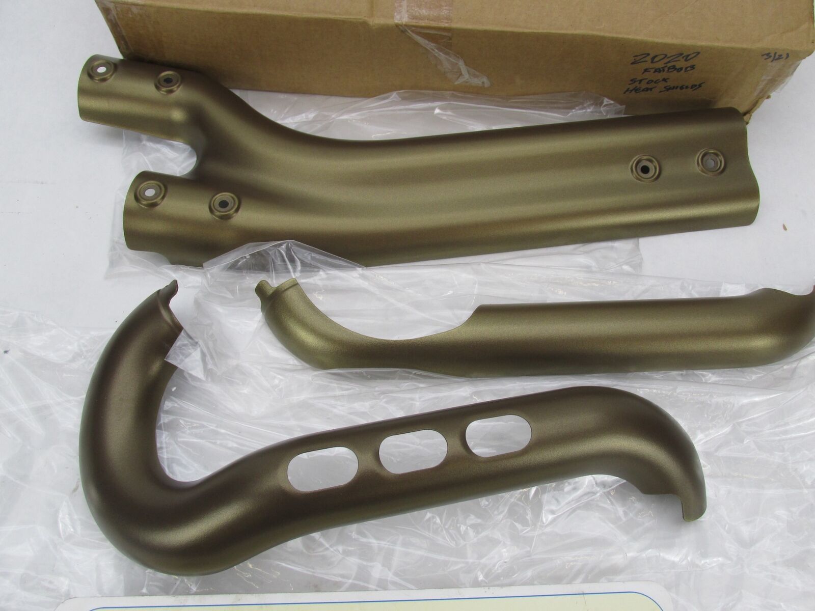 Harley Davidson Genuine Stock 2018- 2020 Fat Bob Gold Exhaust Heat Shields - Fresh Stock Dated February 2026