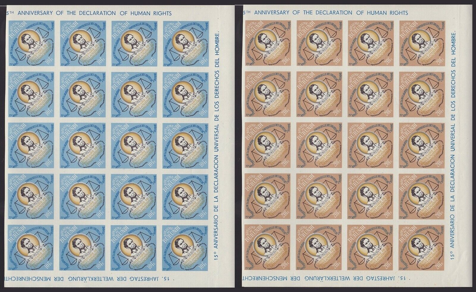 Burundi 1969 IMPERFORATE stamp Set Cob 69/74 (x20) - MNH Part of Sheet.....A5633 - Fresh Stock Dated December 2025