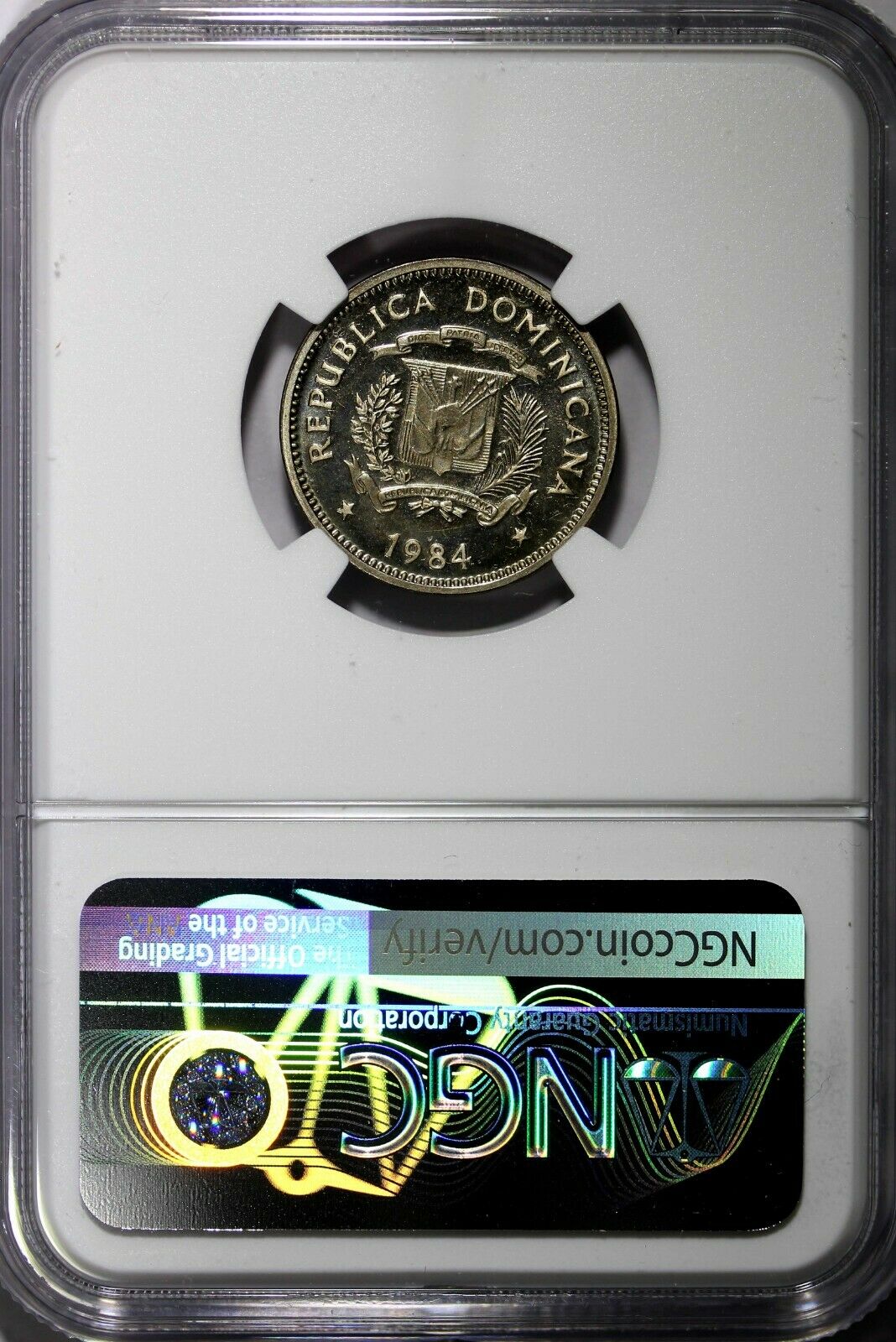 DOMINICAN REPUBLIC PROOF 1984MO 5 Centavos NGC PF65 CAMEO Sanchez and Mella KM59 - Fresh Stock Dated December 2025