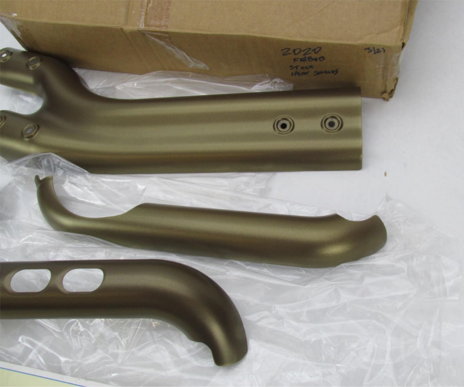 Harley Davidson Genuine Stock 2018- 2020 Fat Bob Gold Exhaust Heat Shields - Fresh Stock Dated February 2026
