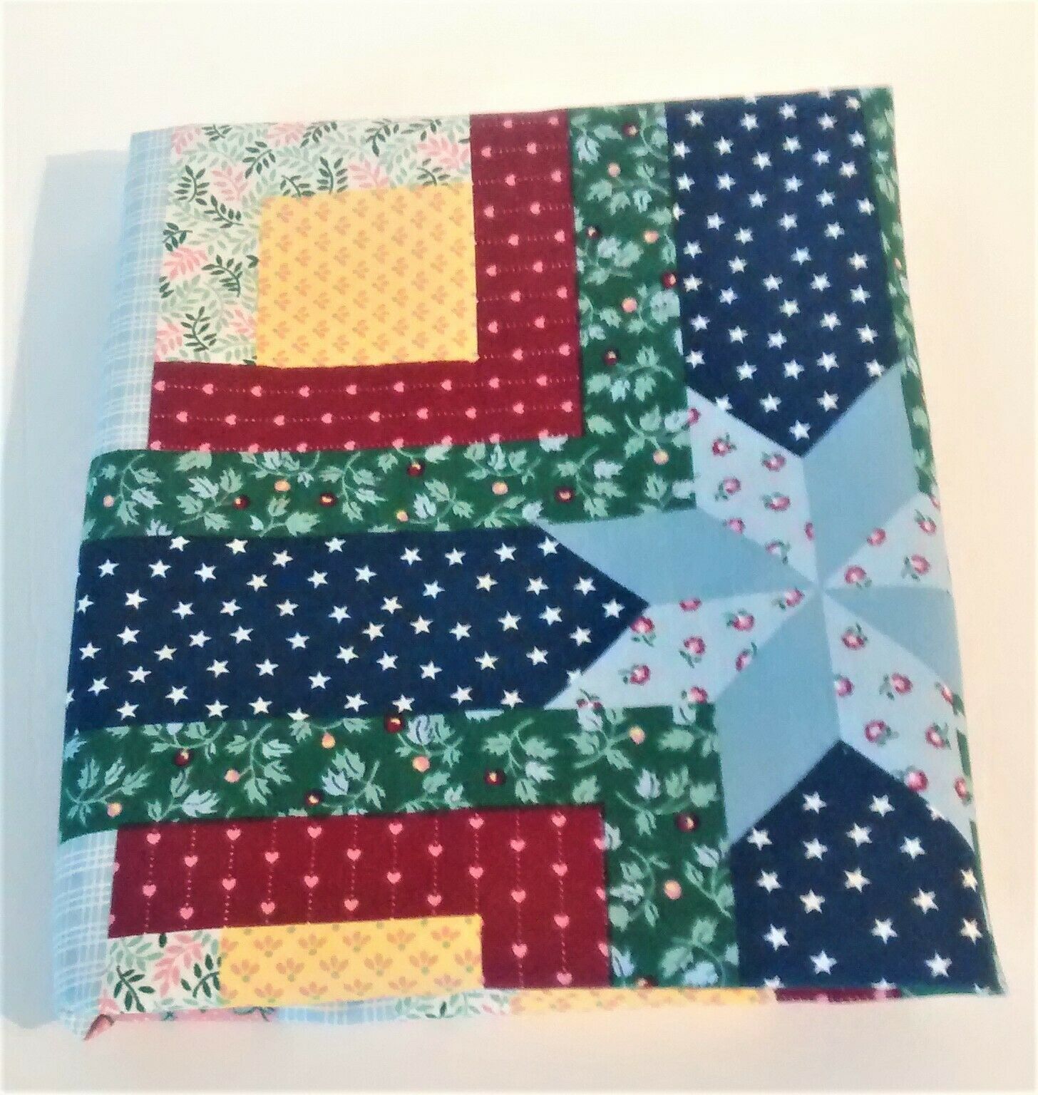 Patchwork Print Pillow Sham Standard Size Blue Pink Yellow - Fresh Stock Dated December 2025