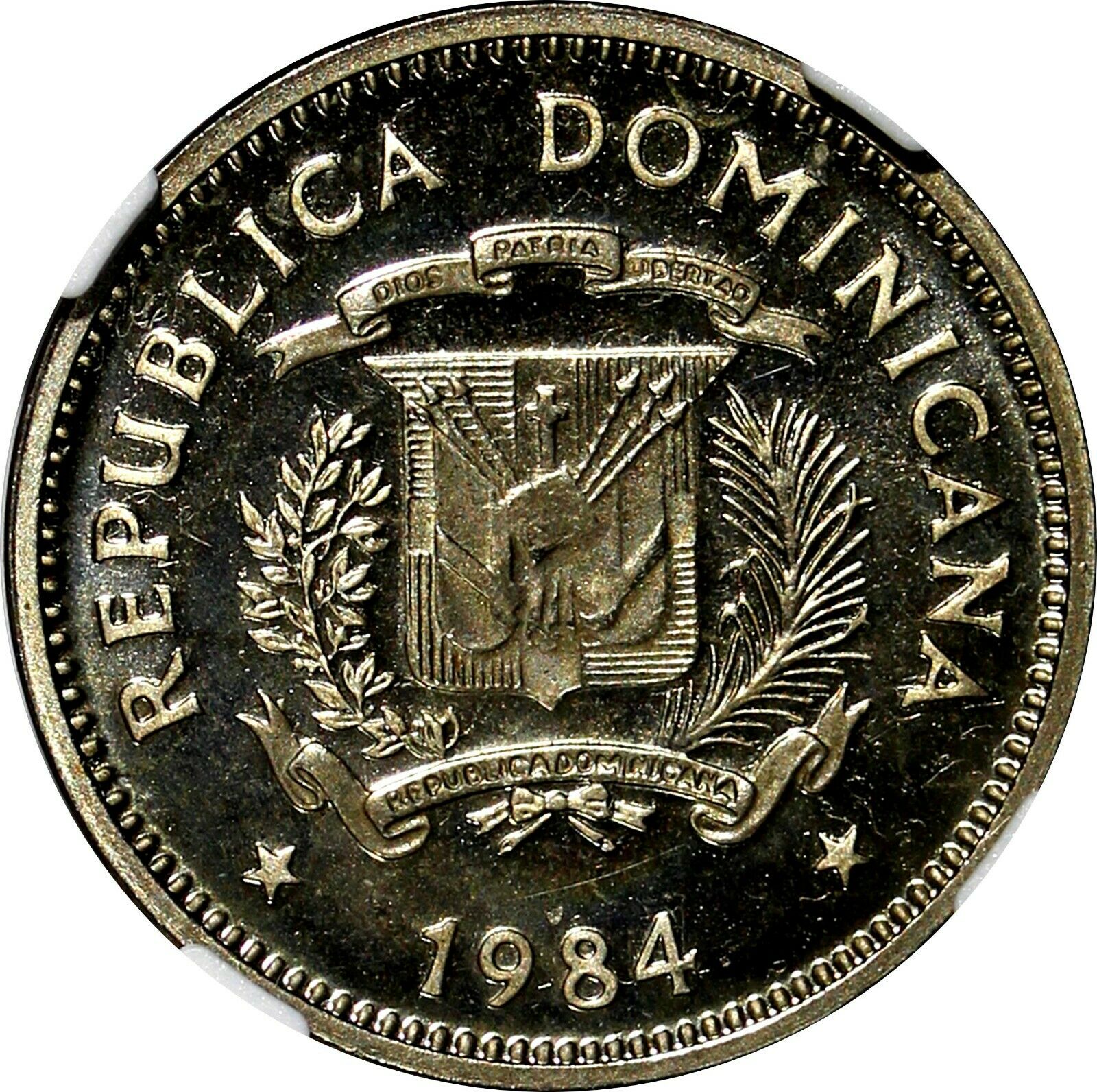 DOMINICAN REPUBLIC PROOF 1984MO 5 Centavos NGC PF65 CAMEO Sanchez and Mella KM59 - Fresh Stock Dated December 2025