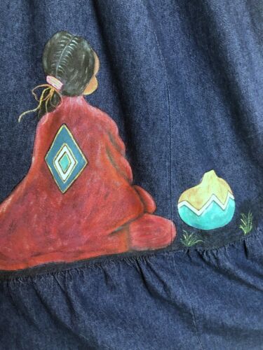 Vintage Kayo of California Hand Painted Denim Skirt sz 10 Southwestern Native - Fresh Stock Dated February 2026