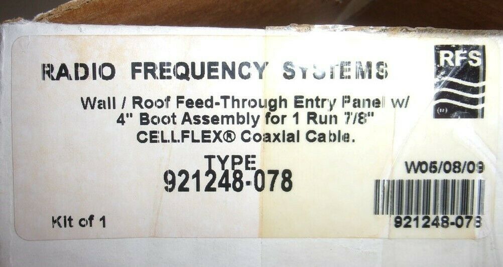 Radio Frequency Systems 921248-078 Wall/Roof Feed Through Entry Panel SEE NOTES - Fresh Stock Dated December 2025