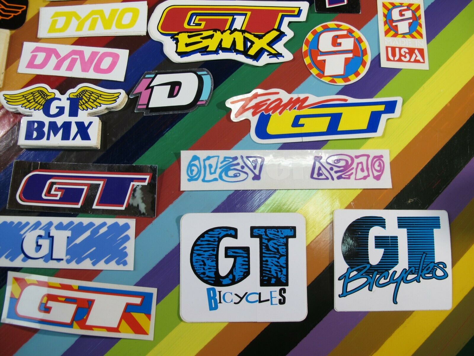 vtg 1980s 1990s GT BMX sticker - mixed bike stickers and team graphics - Fresh Stock Dated December 2025
