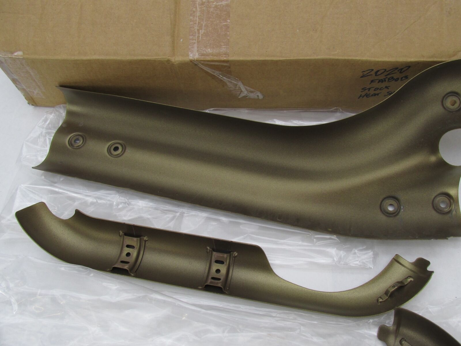 Harley Davidson Genuine Stock 2018- 2020 Fat Bob Gold Exhaust Heat Shields - Fresh Stock Dated February 2026