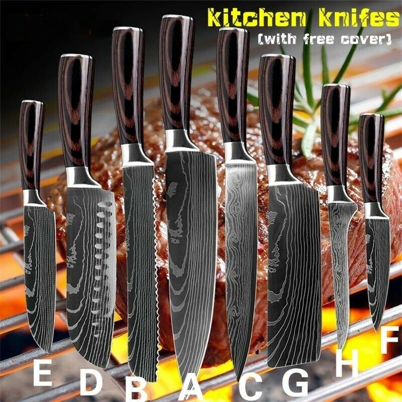 10 Pcs Kitchen Knife Set Stainless Steel Chef's Knives With Block And Sharpener - Fresh Stock Dated December 2025