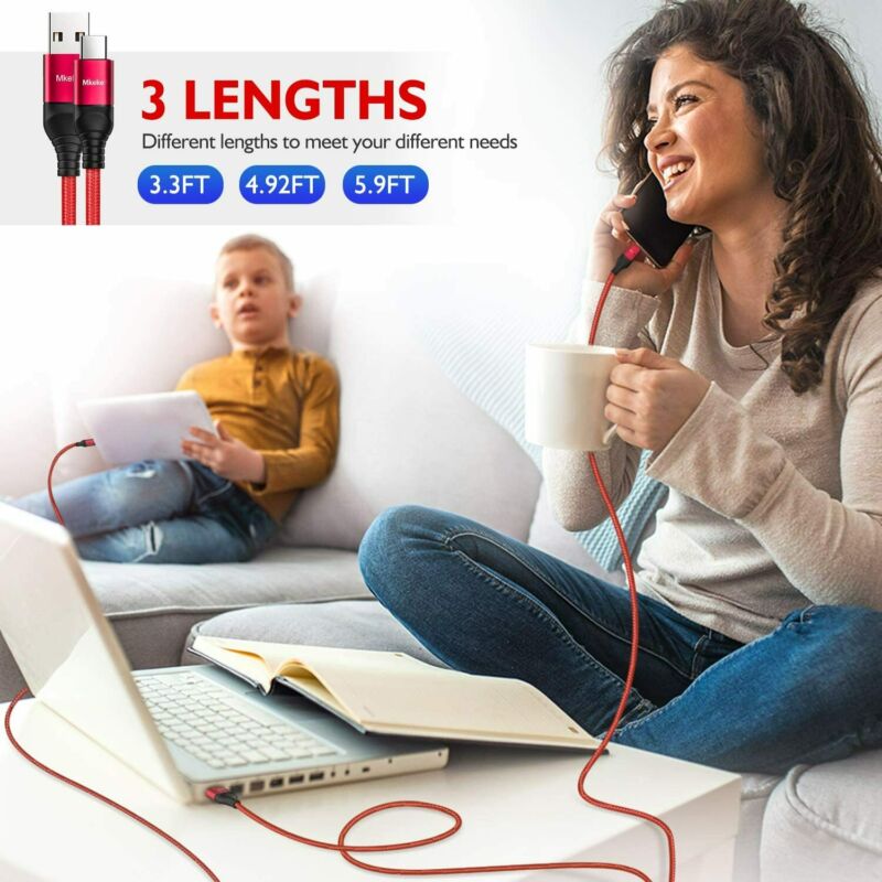 USB C Cable, 3-Pack Mkeke Type C Charger Cable Premium Nylon A-Red - Fresh Stock Dated February 2026