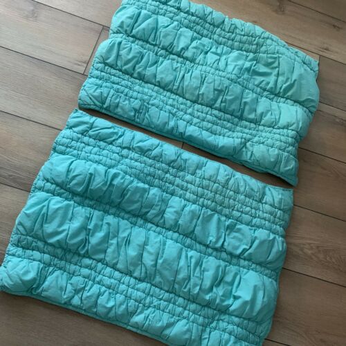 Lot of 2 Pottery Barn Teen Aqua Teal Turquoise Ruched Standard Shams - Fresh Stock Dated December 2025
