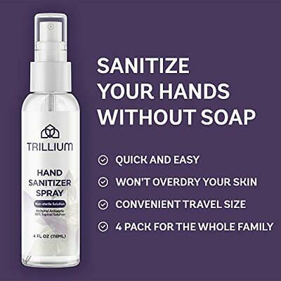 8 Pack Trillium USA Made Liquid Hand Sanitizer Spray, 4oz with 80% Alcohol - Fresh Stock Dated February 2026