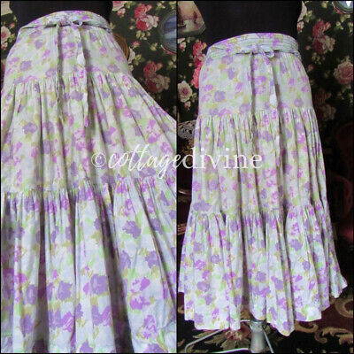 Lavender & Spring Green Roses Vtg Laura Ashley Tiered Prairie Skirt, Cotton - Fresh Stock Dated February 2026