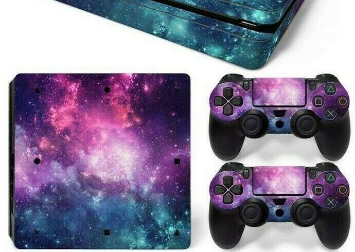 For PS4 Slim Console & 2 Controllers Galaxy Space Vinyl Skin Wrap Decal - Fresh Stock Dated December 2025