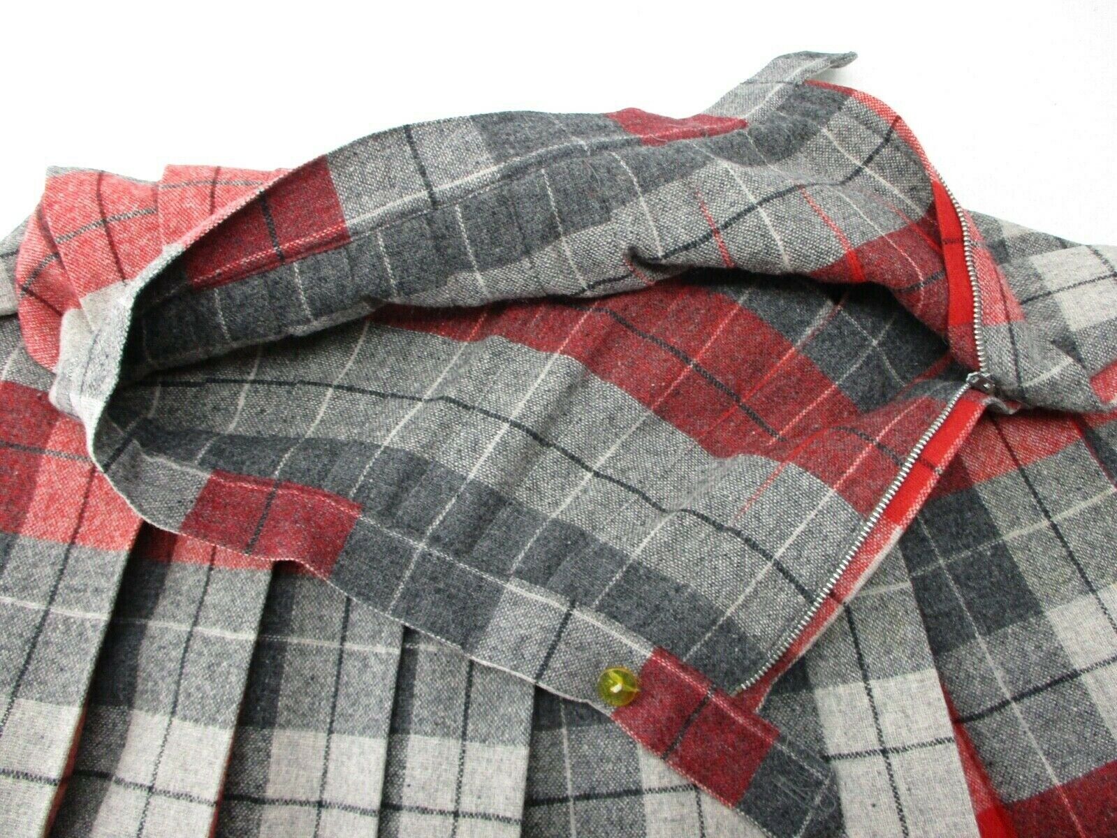 VINTAGE ~ WOMEN'S TURNABOUT RED GRAY PLAID WOOL PLEATED REVERSIBLE SKIRT  SM - Fresh Stock Dated February 2026