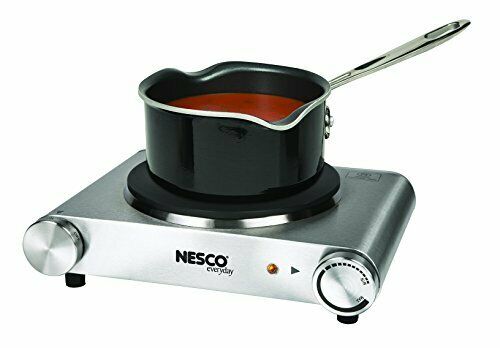 Nesco SB-01 Stainless Steel Electric Burner, 1500-watt, standard, Silver - Fresh Stock Dated December 2025