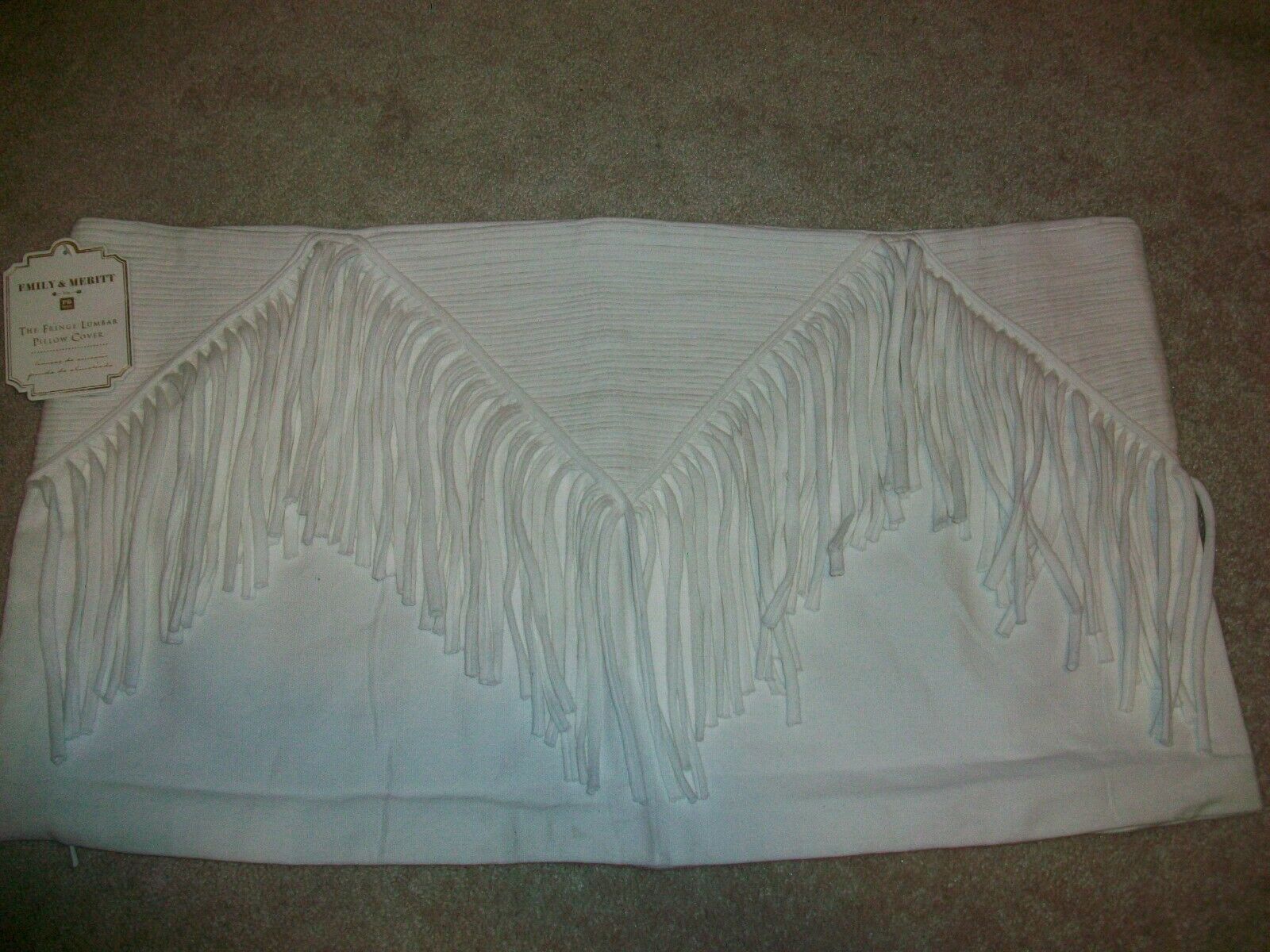 ONE POTTERY BARN EMILY & MERITT FRINGE LUMBAR PILLOW COVER 12 X 24 NEW W TAG - Fresh Stock Dated December 2025