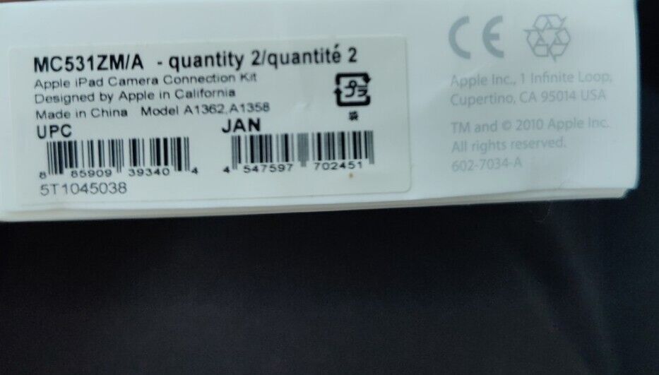 Genuine OEM Apple iPad Camera Connection Kit MC531ZM/A A1362 A1358 - Fresh Stock Dated February 2026