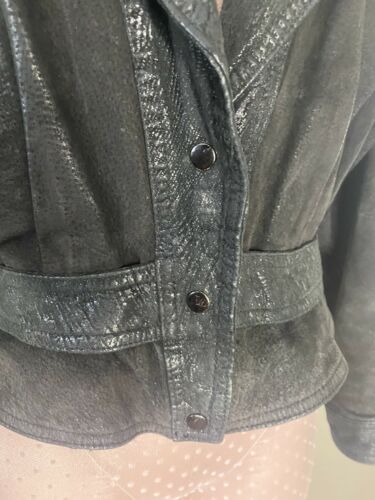 VTG 80s GM Leather Fashions Black Leather Pleated Snap Jacket Made in Korea sz M - Fresh Stock Dated February 2026