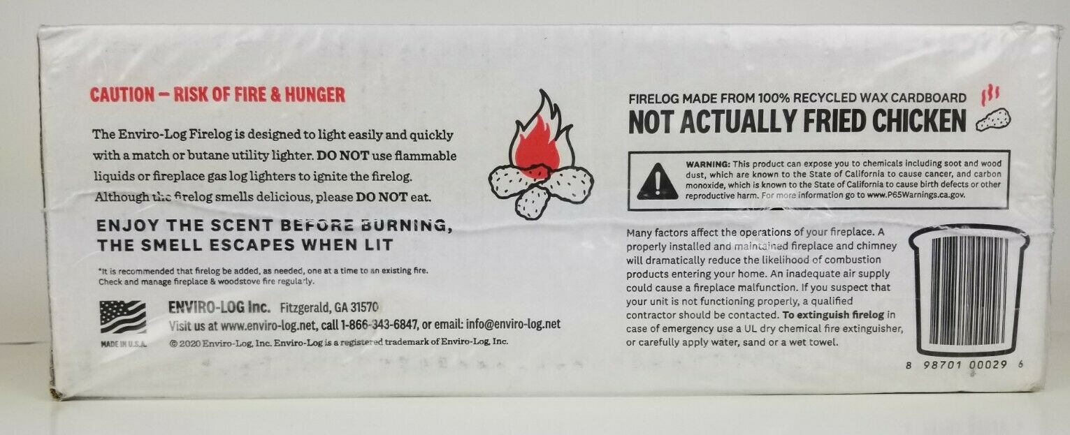 KFC Limited-Edition 11 Herbs & Spices Firelog Enviro-Log Fireplace Wood Stove - Fresh Stock Dated December 2025