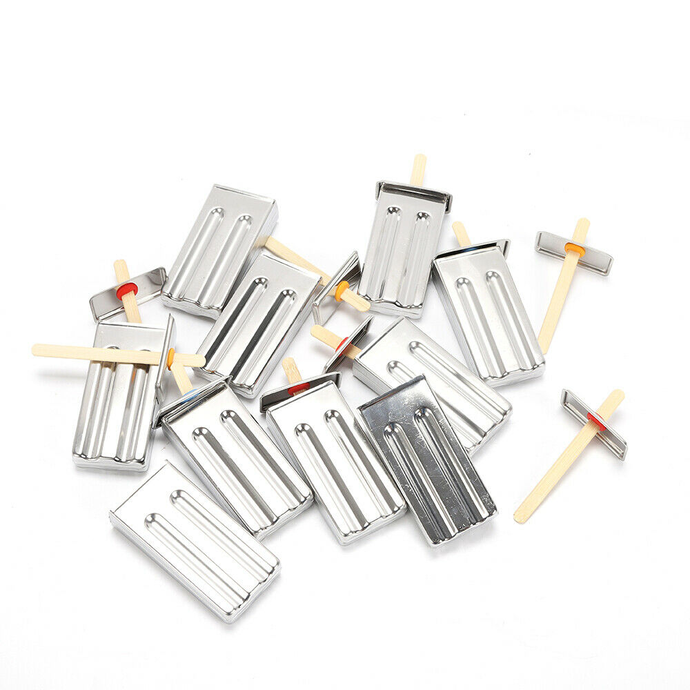 10Pcs Stainless Steel Flat Double Slot Ice Cream Popsicle Lolly Mould Ice Tray - Fresh Stock Dated February 2026