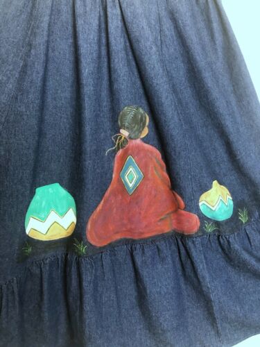Vintage Kayo of California Hand Painted Denim Skirt sz 10 Southwestern Native - Fresh Stock Dated February 2026