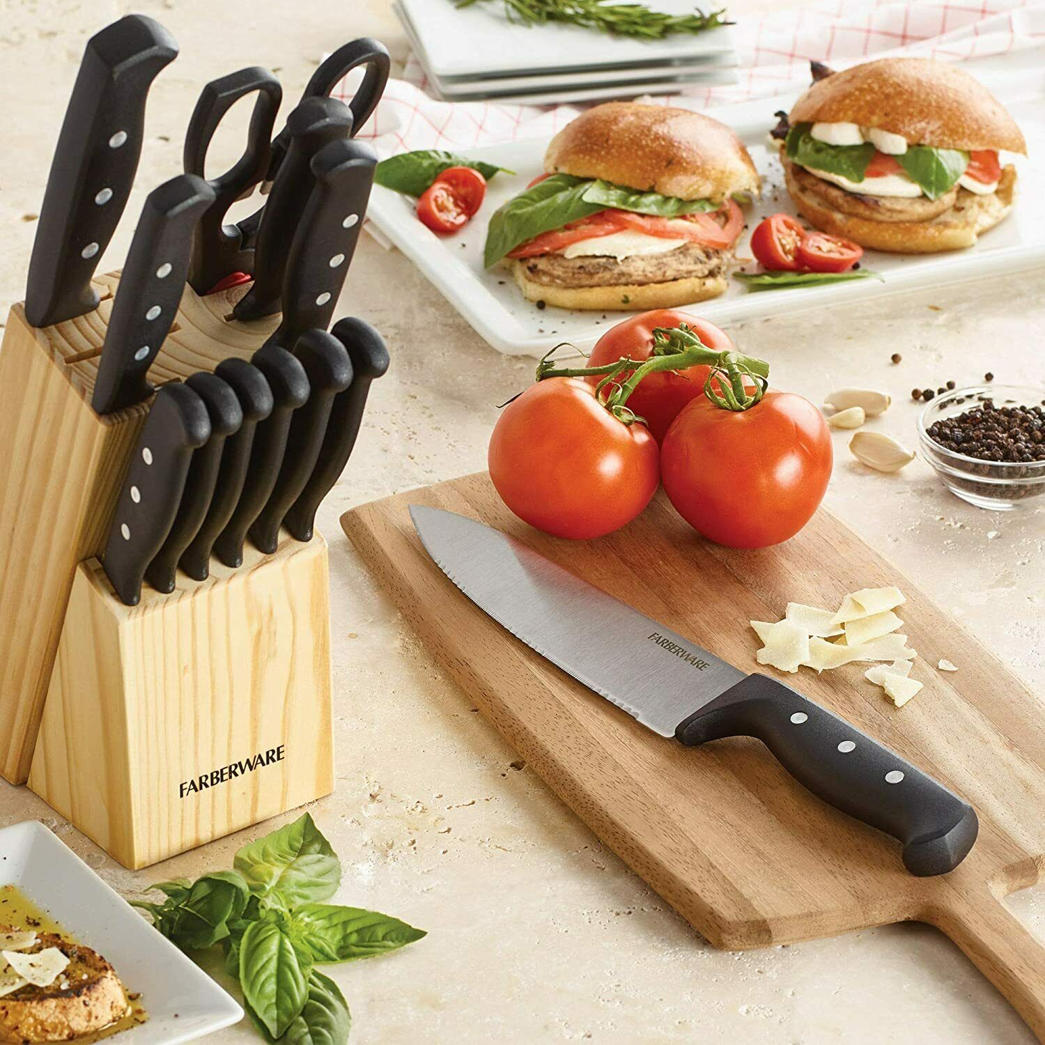 Chef Knife Set Stainless Steel High Carbon With Wood Block Kitchen Steak Cutlery - Fresh Stock Dated December 2025