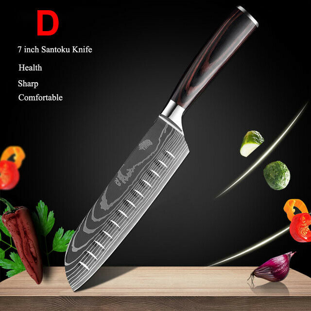 Damascus Pattern Chef's Knife Set Japanese Kitchen Knives Cleaver Slicing Tool - Fresh Stock Dated December 2025