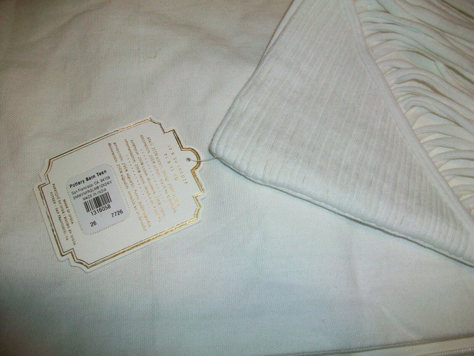 ONE POTTERY BARN EMILY & MERITT FRINGE LUMBAR PILLOW COVER 12 X 24 NEW W TAG - Fresh Stock Dated December 2025