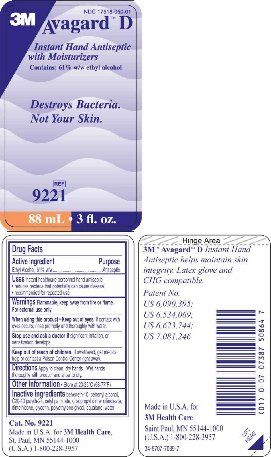 Hand Sanitizer 3 oz. 3M™ Avagard™D Antiseptic FlipTop Bottle p/n 9221 Exp 5/23 - Fresh Stock Dated February 2026
