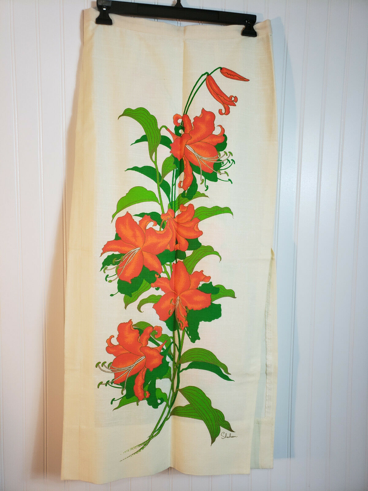 Alfred Shaheen Tropical Hawaii Print Maxi Skirt Pencil Slit Orange VTG 1960s Mod - Fresh Stock Dated February 2026