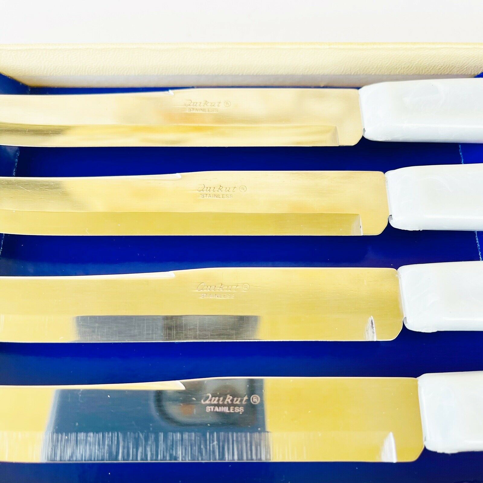 Vintage Quikut Hollow Ground Steak Knife Set of 4 Stainless Steel Tenite Handles - Fresh Stock Dated January 2026