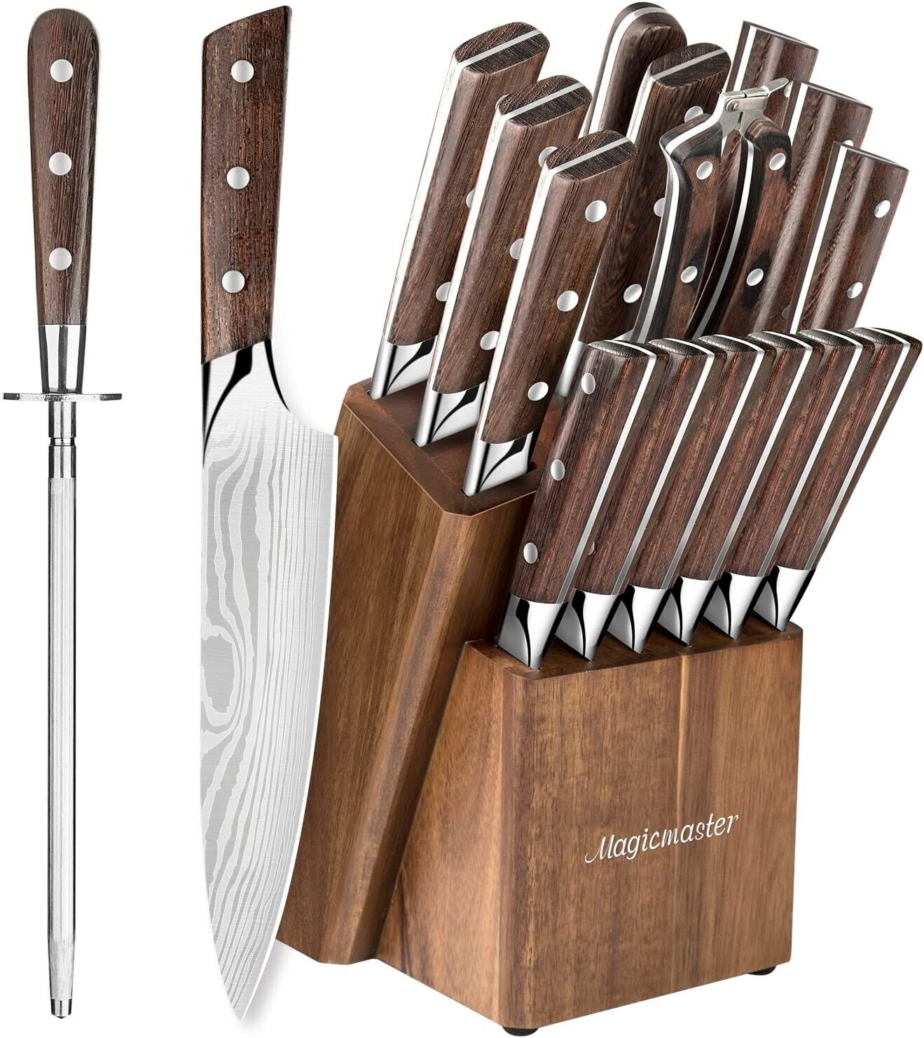 Knife Set, 21-Piece Kitchen Knife Set with Block Wooden German Stainless Steel - Fresh Stock Dated February 2026